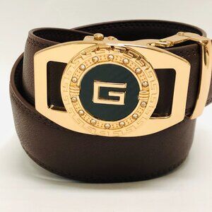 Dark Coffee Belt Automatic Buckle Slide Belts No‎ Hole Strep Ratchet Leather New